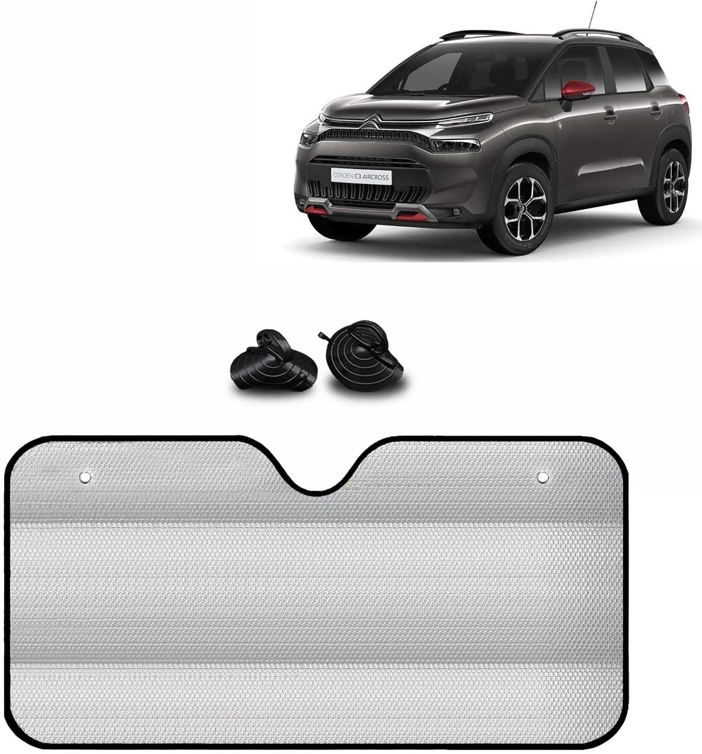 KINGSWAY® Car Window Foil Curtain Sticky Sun Shade Compatible with Citroen C3 Aircross, (Year 2023 Onwards), Universal Fit Sunshades for Front Window, Rear Window, Silver Color, 1 Piece