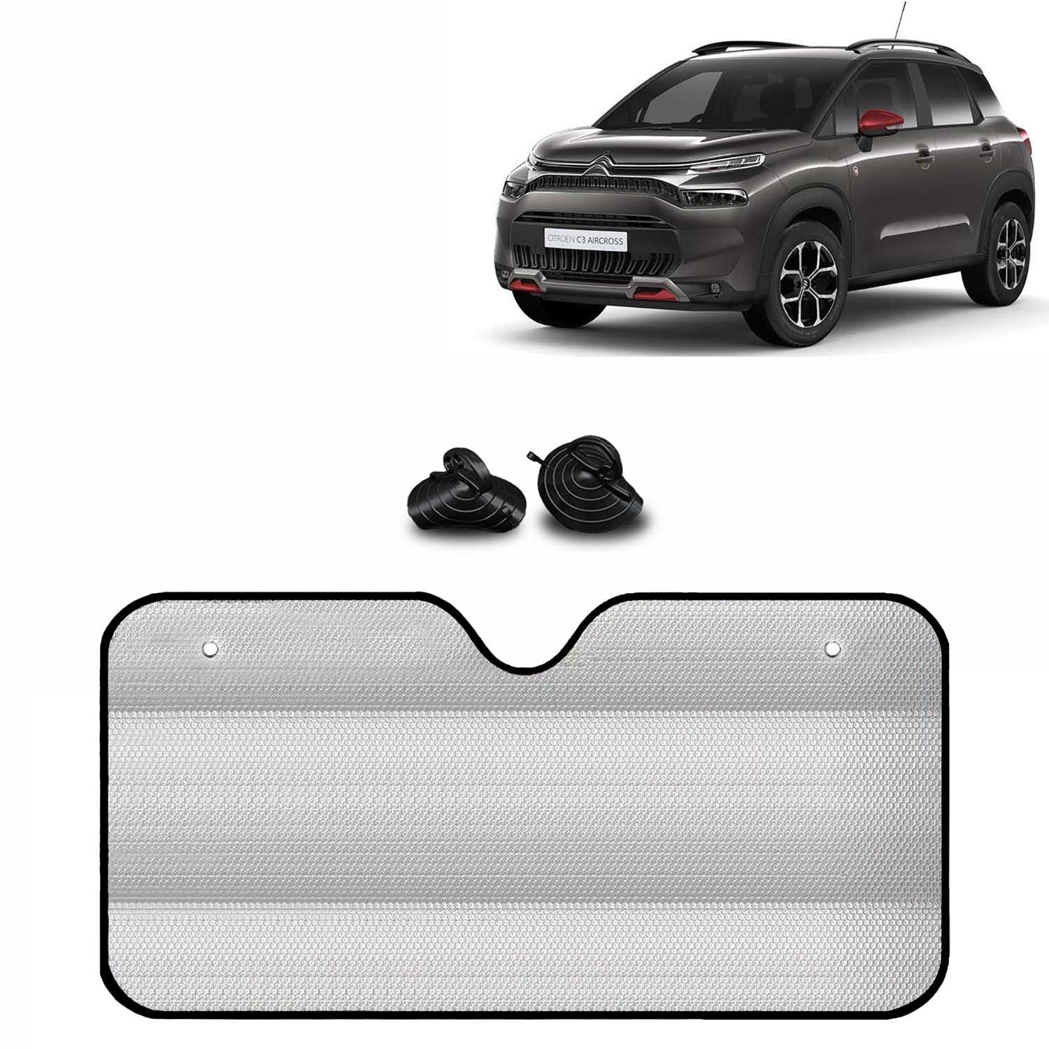 KINGSWAY® Car Window Foil Curtain Sticky Sun Shade Compatible with Citroen C3 Aircross, (Year 2023 Onwards), Universal Fit Sunshades for Front Window, Rear Window, Silver Color, 1 Piece