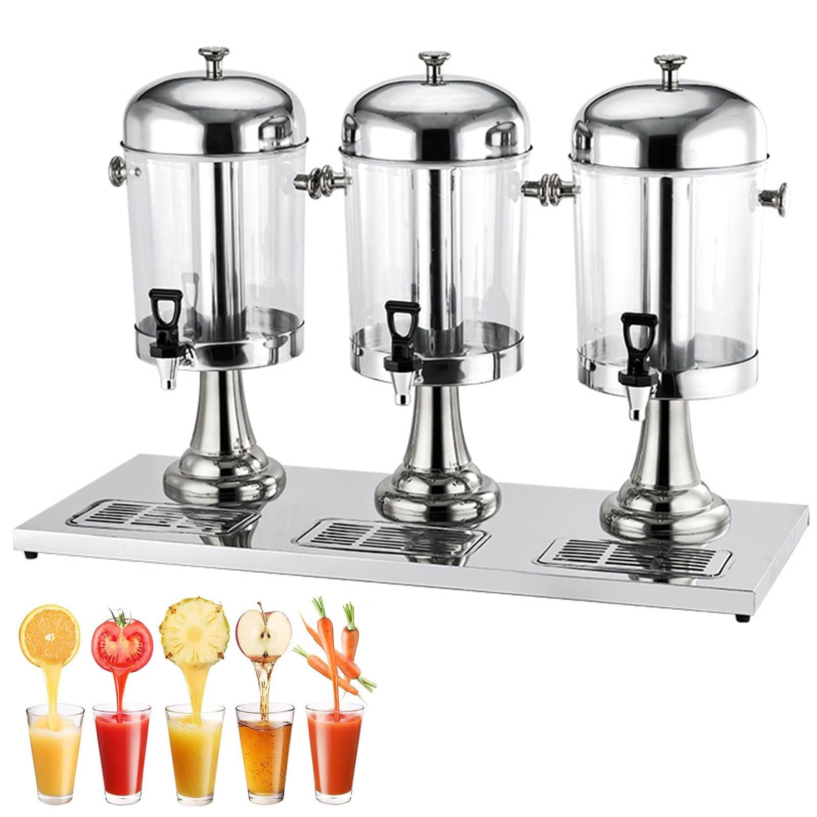 MYUYEE Stainless Steel Juice Dispenser With Tap And Ice Chamber For Ice Cold Beverages, Self Service Drink Tower (Silver-24L)