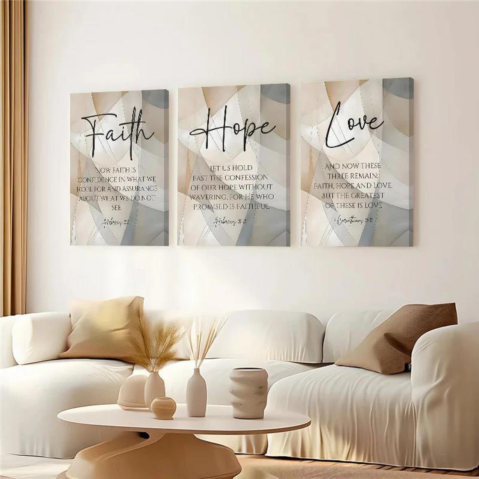 Baibexing Faith Hope Love Bible Verse Christian Religious Scripture Wall Art Print Canvas Painting Poster Picture For Living Room Home Decor 30X40Cmx3Pcs Unframed