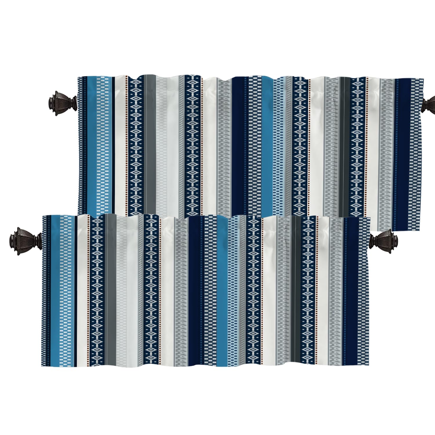 Cantonnières de cuisine tamisantes Ikat bleu marine pour filtrer le soleil