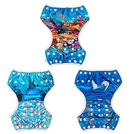 ALVABABY Swim Diapers 3pcs Baby & Toddler Snap One Size Reusable Adjustable Baby Boy 3SWY35
