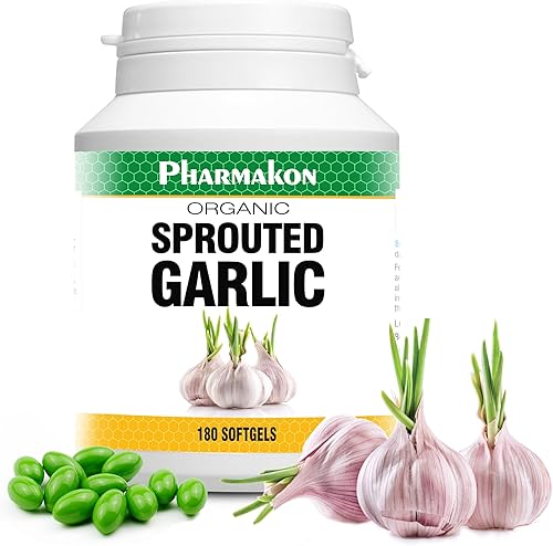 PHARMAKON Ajo germinado orgánico, cápsulas blandas biodisponibles, saludables y con olor reducido. (180 unidades)