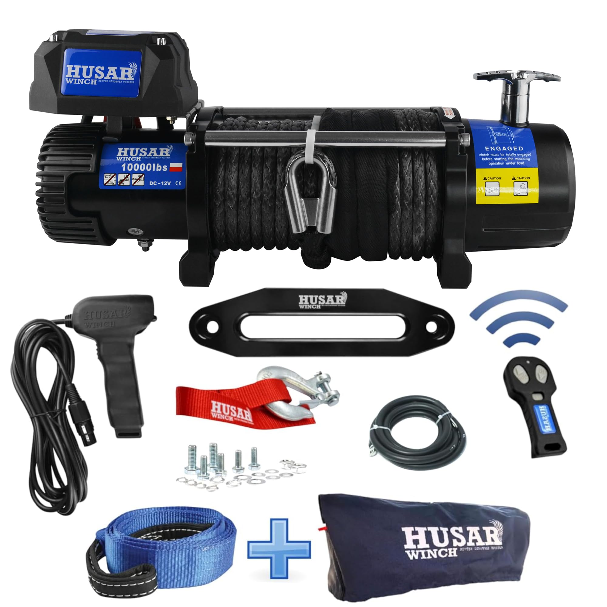 Treuil électrique 10000 lbs | 4530 kg 12V avec Corde Synthétique 28m x 10 mm,Commande sans fil,Transmission Planétaire à 3 étages,Idéal Pour,Véhicules Tout-Terrain,Véhicules 4x4,OFF-ROAD
