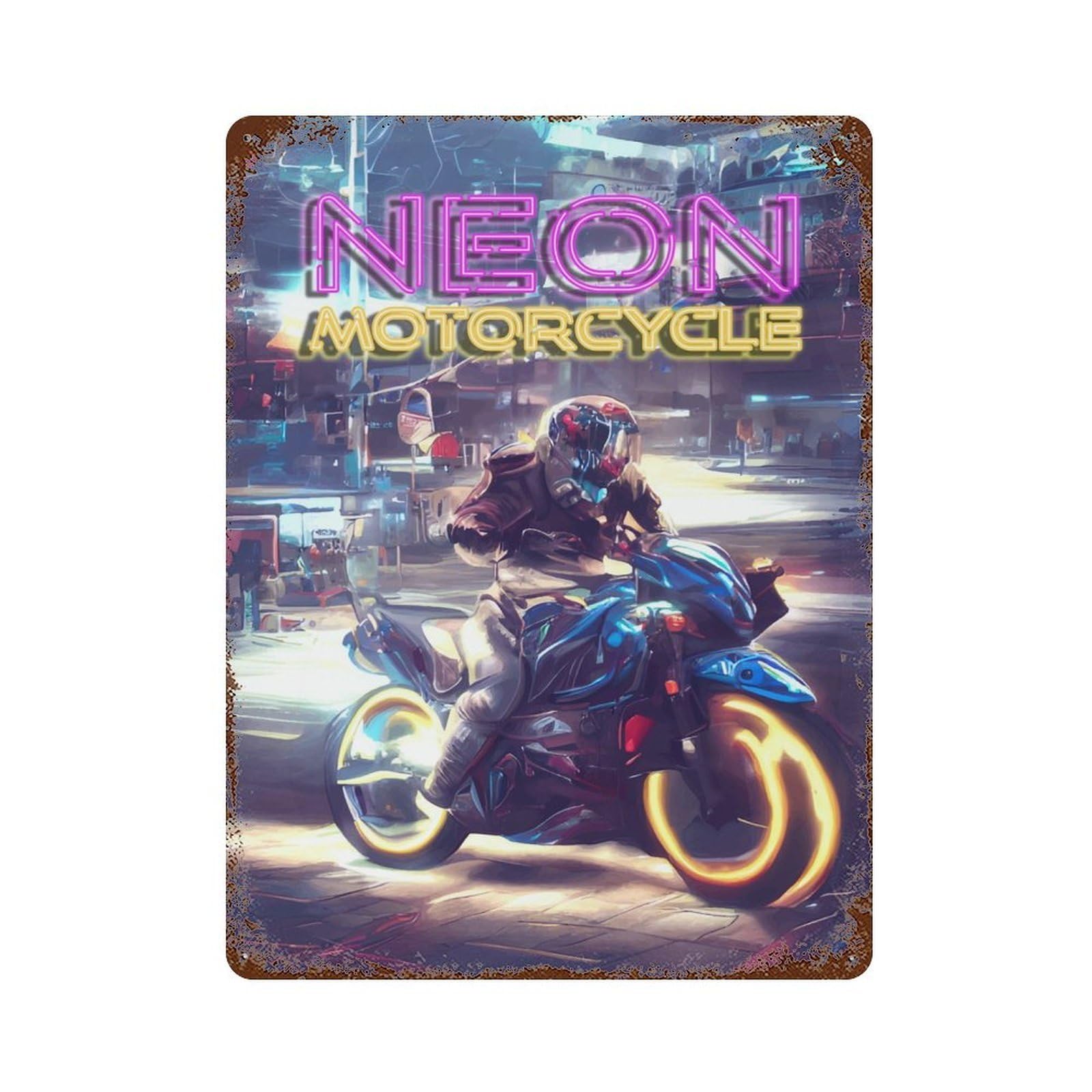 Retro Neon Motorcycle Rustic Tin Plaque 15.7"x11.8", for Shed, Workshop And Garage Wall Decor, Rustic Home Decor