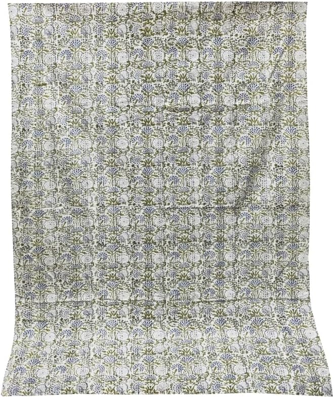 Indian Kantha Quilt Handmade Throw Reversible Blanket Bedspread Block Print Fabric Bohemain Quilt Twin/Queen Chic Bedding coverlets (Block 02, Twin) - Image 5