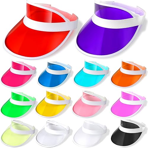 Paquete de 14 viseras unisex de plástico transparente color caramelo visera turística gorra de póquer colorido
