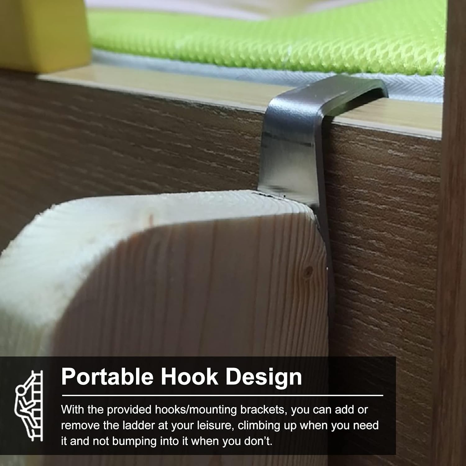 BOOCII Heavy Duty Bunk Bed Ladder 5-Step 150cm (59") - Wooden Ladder for RV Loft Stair with Hook Bracket & Non-Slip Feet, Load 150 Kg / 330lbs