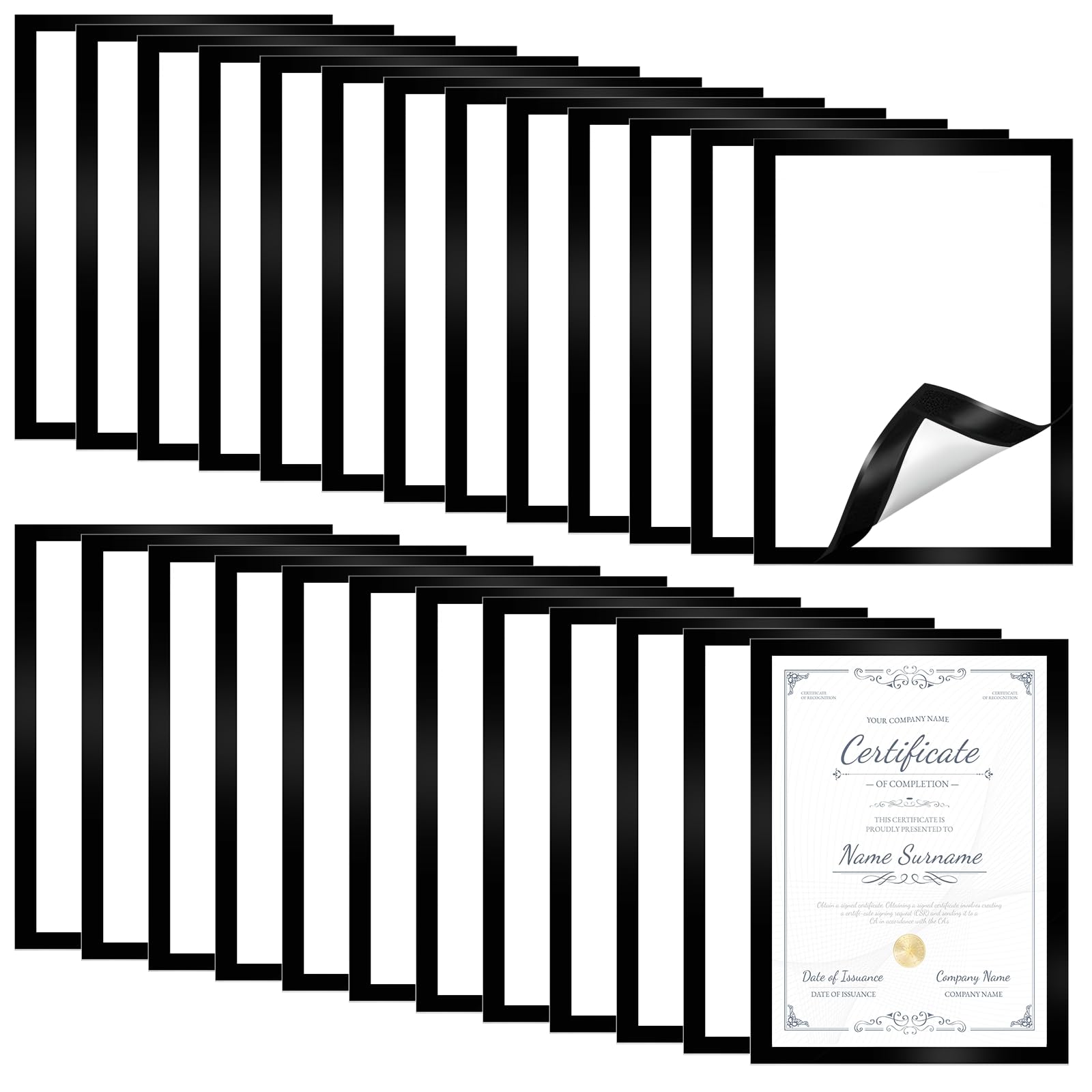 Lot de 25 Cadres Magnétiques A4 Auto-Adhésifs, Cadres d'Affichage avec Fermeture Magnétique, Pochettes d'Information pour Documents, Avis, Bureau, École, Magasin