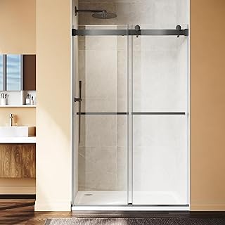 Frameless Sliding Shower Door 48" W x 75" H, Frameless Shower Door, Double Shower Glass Door with 5/16" (8mm) Clear SGCC Tempered Glass, Easy to Clean, Matte Black Finsih