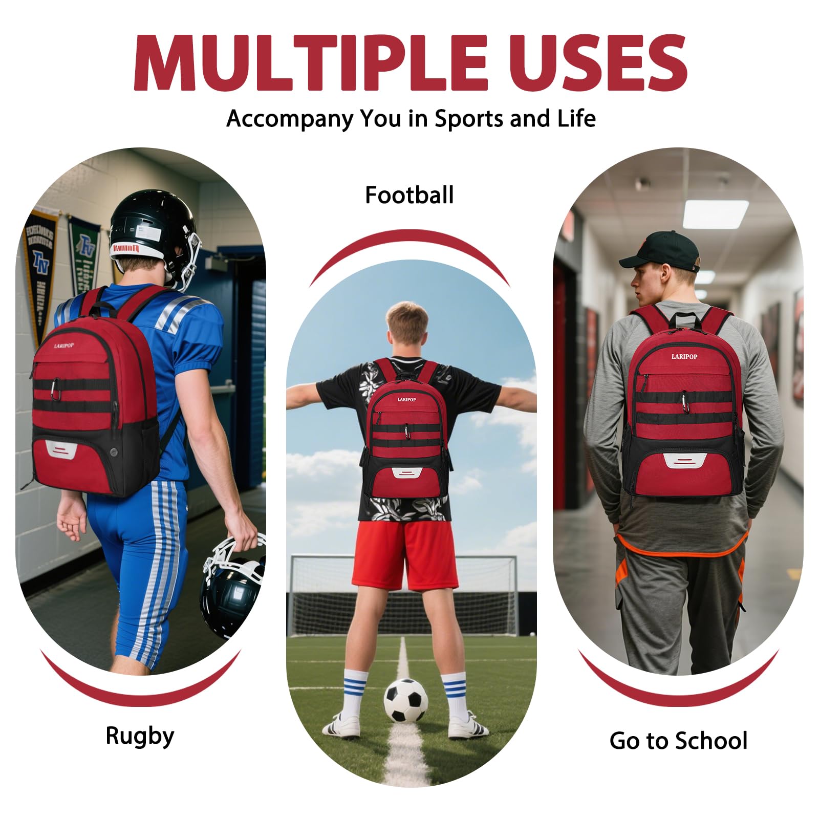 LARIPOP Mochila de fútbol con Soporte para Pelota y Compartimento para Zapatos, Equipo Deportivo, Bolsa de Entrenamiento para Baloncesto