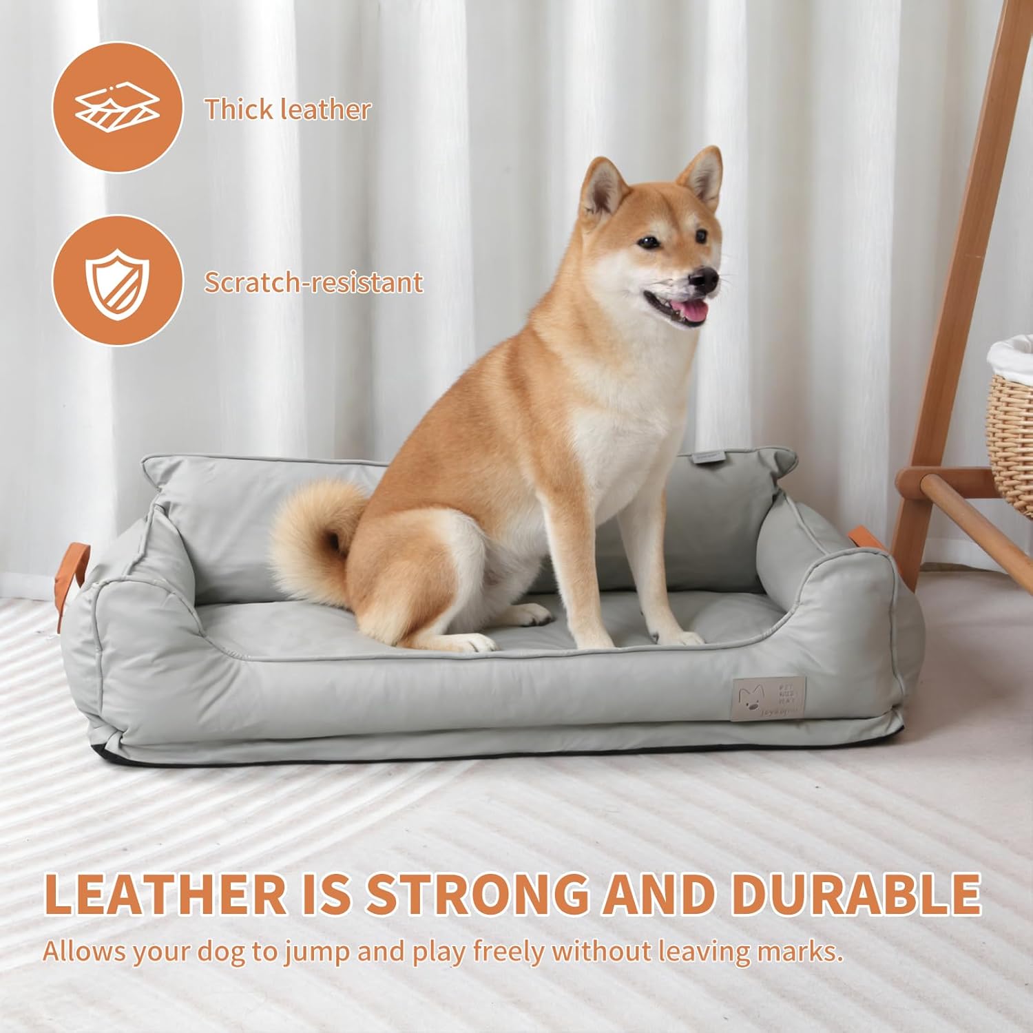 Removable Orthopedic Dog Beds for Large Dogs, Leather Memory Foam Dog Sofa Bed, Waterproof Durable Dogs Bed Couch with Non Skid Bottom for All Pet Sizes (Silver Gray, Large) Silver Gray Large