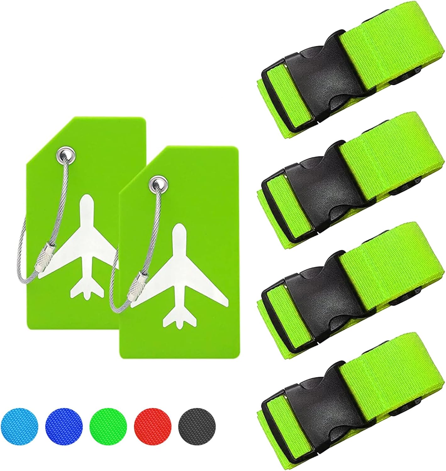 4 Pcs Luggage Straps for Suitcases, Suitcase Straps Adjustable Luggage Belts Travel Suitcase Belts With 2 Pcs Name ID Card for Luggage Suitcase Travel Green