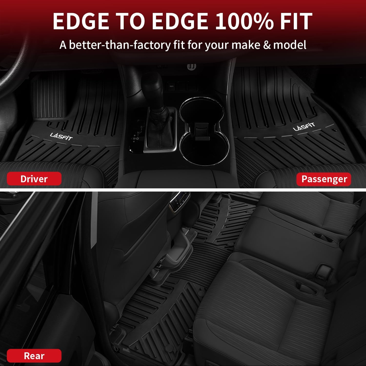 LASFIT Floor Mats for Toyota Highlander 2014-2019 (Not for Hybrid) All Weather Custom Fit Floor Liner for Highlander LE/XLE/SE/Limited/TPE Front and Rear 2 Row Car Mats,Black - Image 7