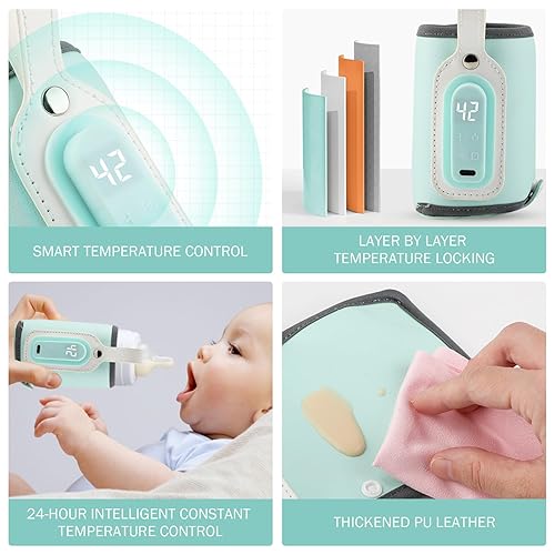 Miniatura 2 de Calentador de biberones, temperatura ajustable, de poliuretano, portátil, con asa, 21 W, pantalla digital recargable, artículos esenciales para