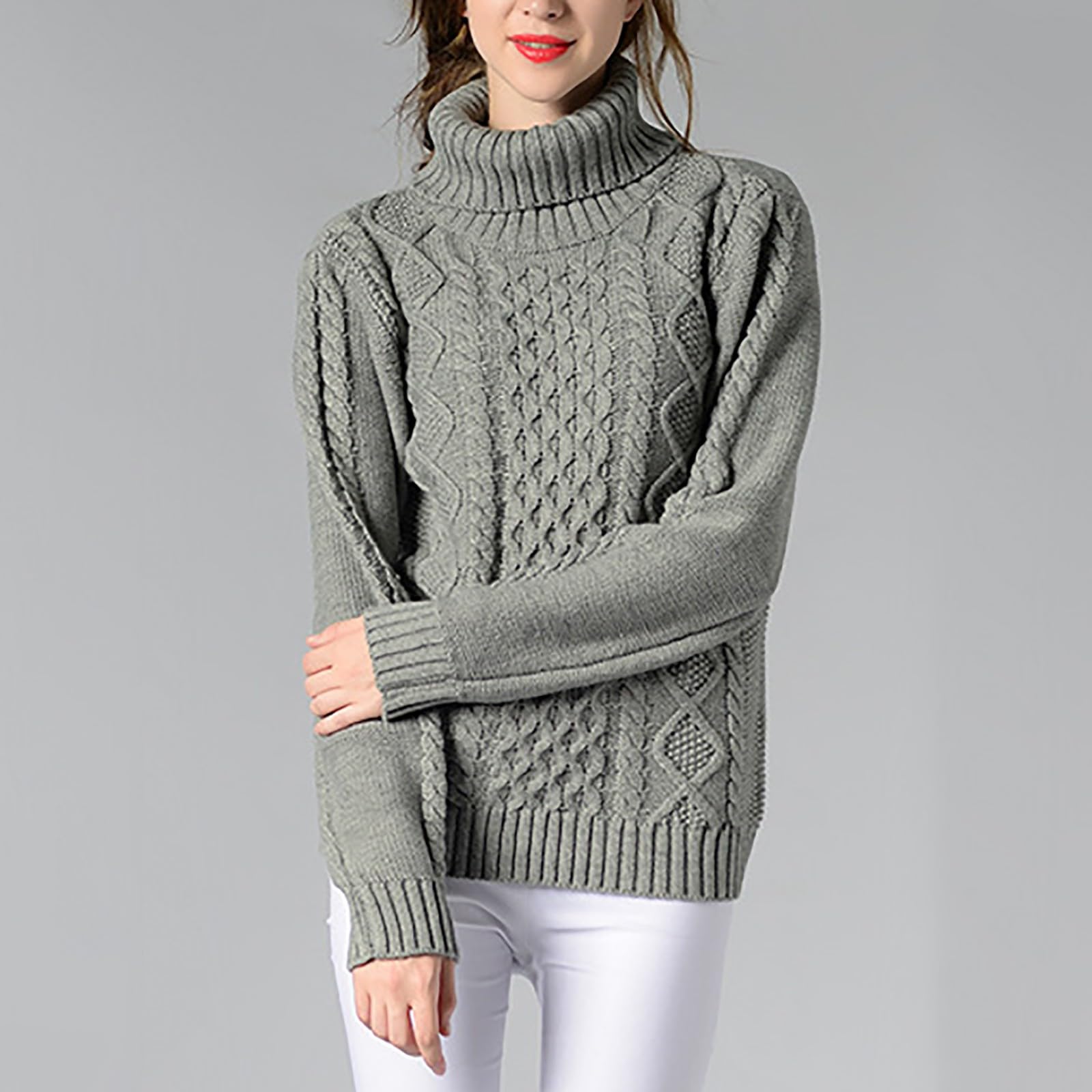 Rollkragenpullover Damen, Rollkragen Einsatz Damen Langarm Strickpullover Lässiges Stricken Pulli Grobstrickpullover Rollkragenpullover Damen Weiß Mohair Pullover Turtle Neck Tops