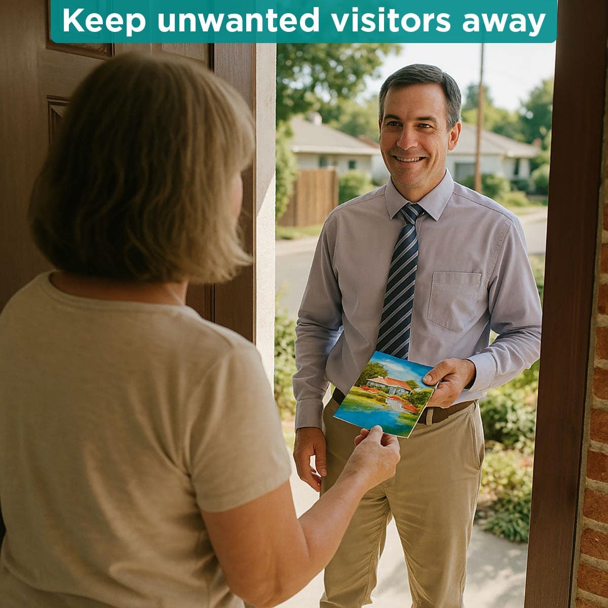 2 Pack Funny No Soliciting Sign for Front Door - Weatherproof Humorous No Soliciting Sticker for House, Self-Adhesive Vinyl Decals 12 x 8 inches - Image 2