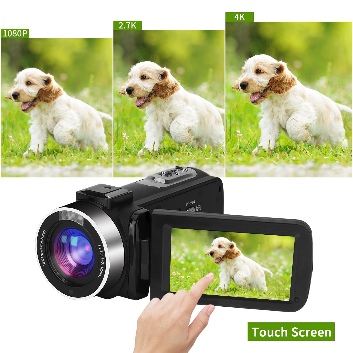 Videocámara, Videocámara Full 4k Cámara de Video Profesional Transmisión en Vivo Visión Nocturna 58MP Fotografía Cámaras Digitales Vlog Record Cámara de vlogging(16G SD Card,with Lens Light)