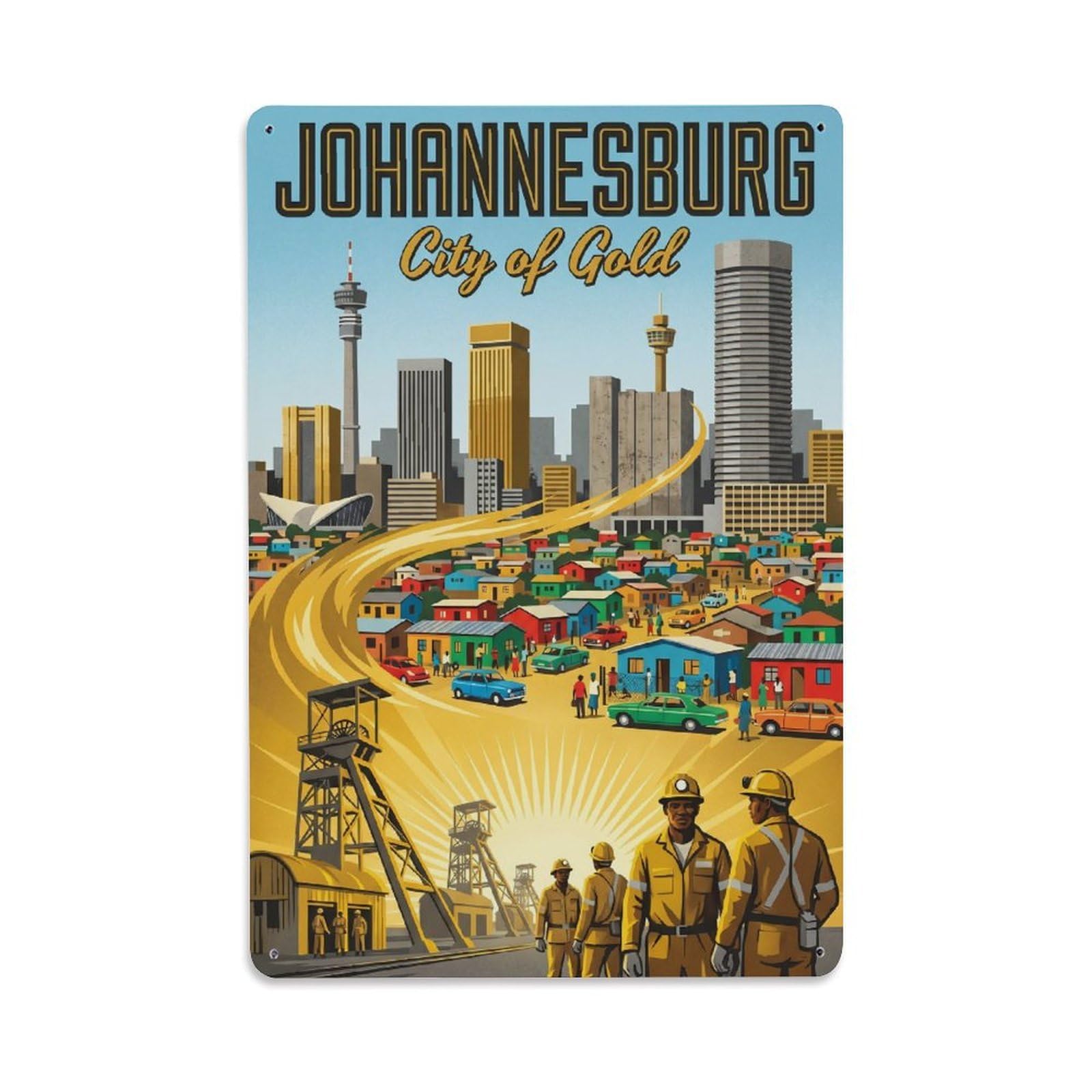Gead 8X12inch Style Travel Retro South Africa Johannesburg Metal Tin Sign