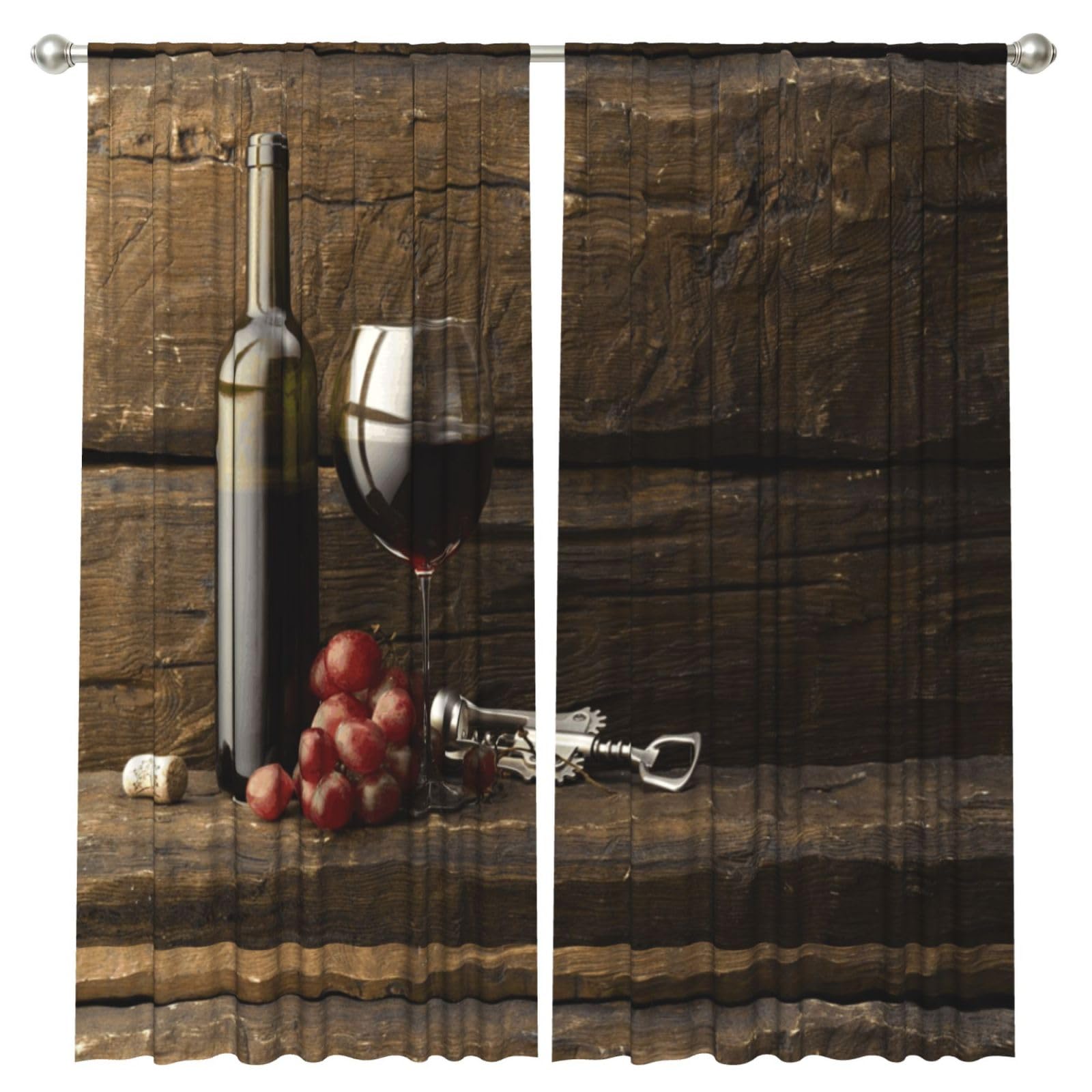InOmak Grapes Bottle And Glass Of Red Wine, 2 Panels Window Curtains 52 x 84 Inch Blackout Curtains for Living Room Bedroom