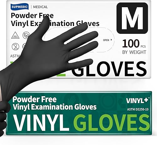 Vinyl Disposable Exam Gloves, Black 4 Mil Powder-Free Latex-Free Medical Food Safe Cooking Cleaning Glove, 100 Pcs