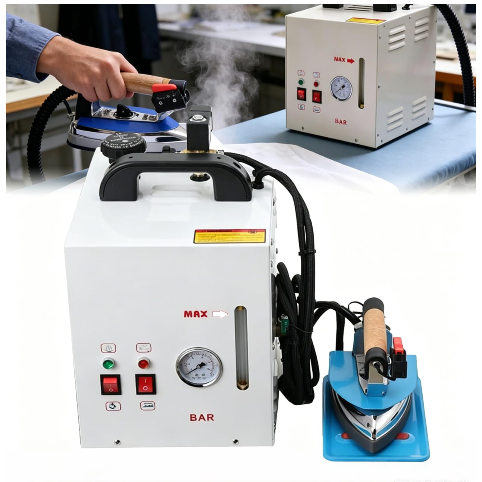 ZHENYUWANG 1600w Industrial Steam Ironing Station - 4l Boiler, 900w Irons, Professionally Designed For Clothing Stores, Laundries, And Factories