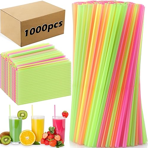 Vista 8 de Eaasty 3000 pajitas de plástico desechables coloridas a granel, 0.24 pulgadas de diámetro y 7.87 pulgadas de largo, pajitas de plástico desechables