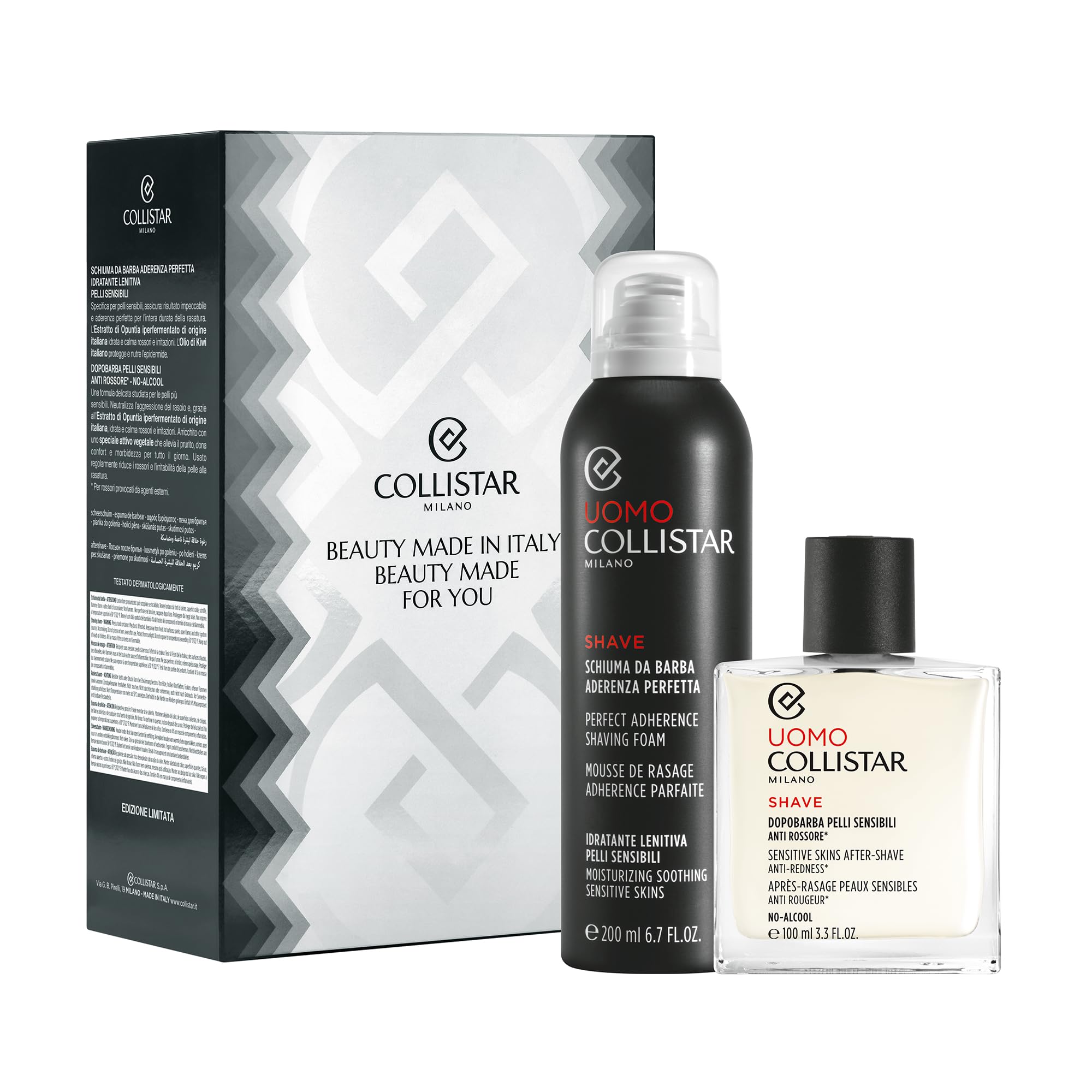 Collistar Cofanetto Regalo Uomo Schiuma da Barba Aderenza Perfetta 200 ml + Dopobarba Pelli Sensibili 100 ml – Anti Rossore, No Alcol, Rasatura Delicata