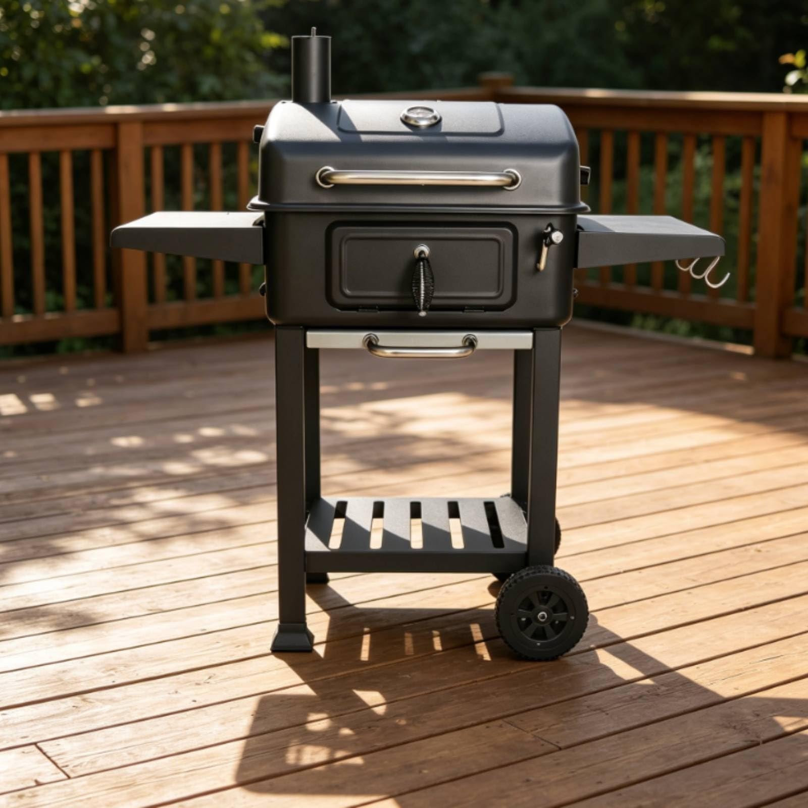 Barbecue con Coperchio Mobile Grill a Carbone con Ruote Ventilazione Regolabile Barbecue Ruote