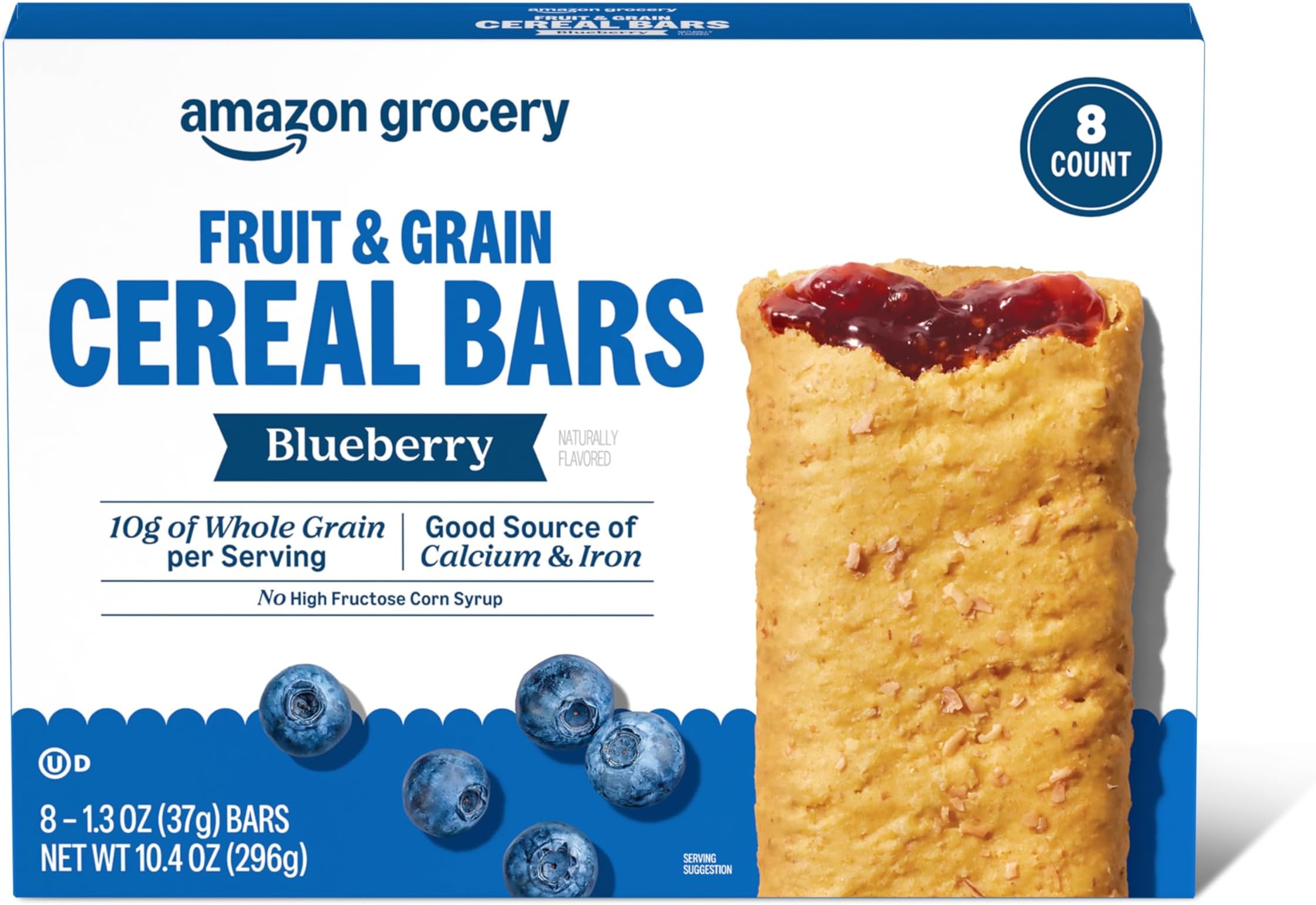 - Amazon Grocery, Blueberry Fruit & Grain Cereal Bars, 1.3 Oz, 8 Ct