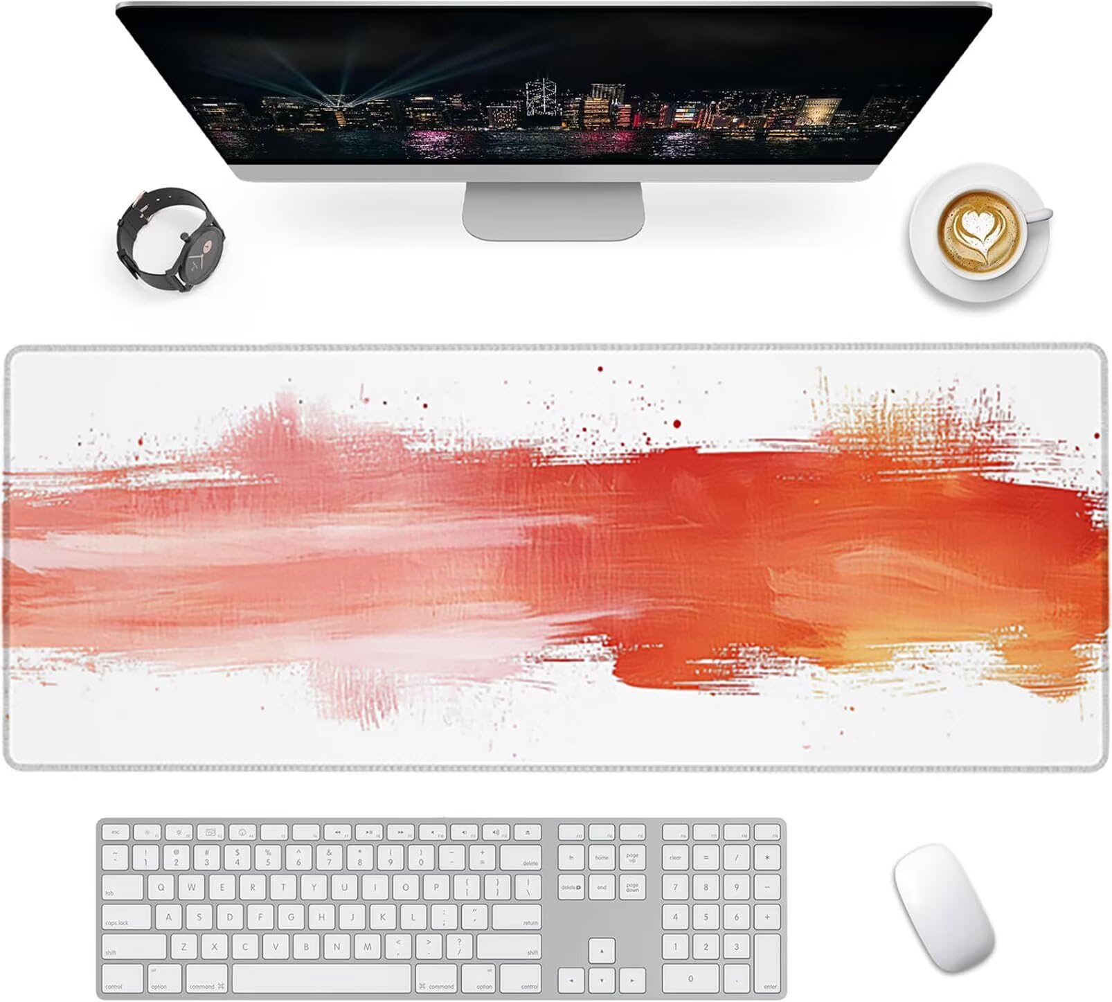 Lpfieonn Orange Farbe Großes Schreibtischunterlage, XXL Schreibtischunterlagen, Weiß XXL Wasserdicht Gaming Mousepad mit Vernähter Rand und Rutschfeste Gummibasis, für Hause/Büro 120x60cm PF-2869