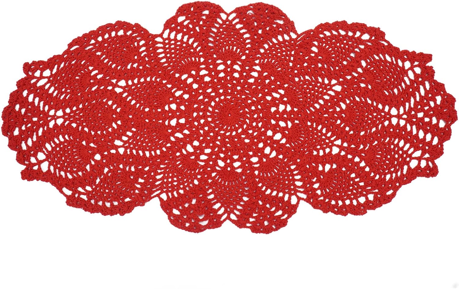 One Piece 23 x 12 Inch Oval Doilies Crochet for Dressers and End Tables Crafts Disposable Small Valentines Doilies Cloth Lace Placemats Coasters Red Cotton Tablecloth