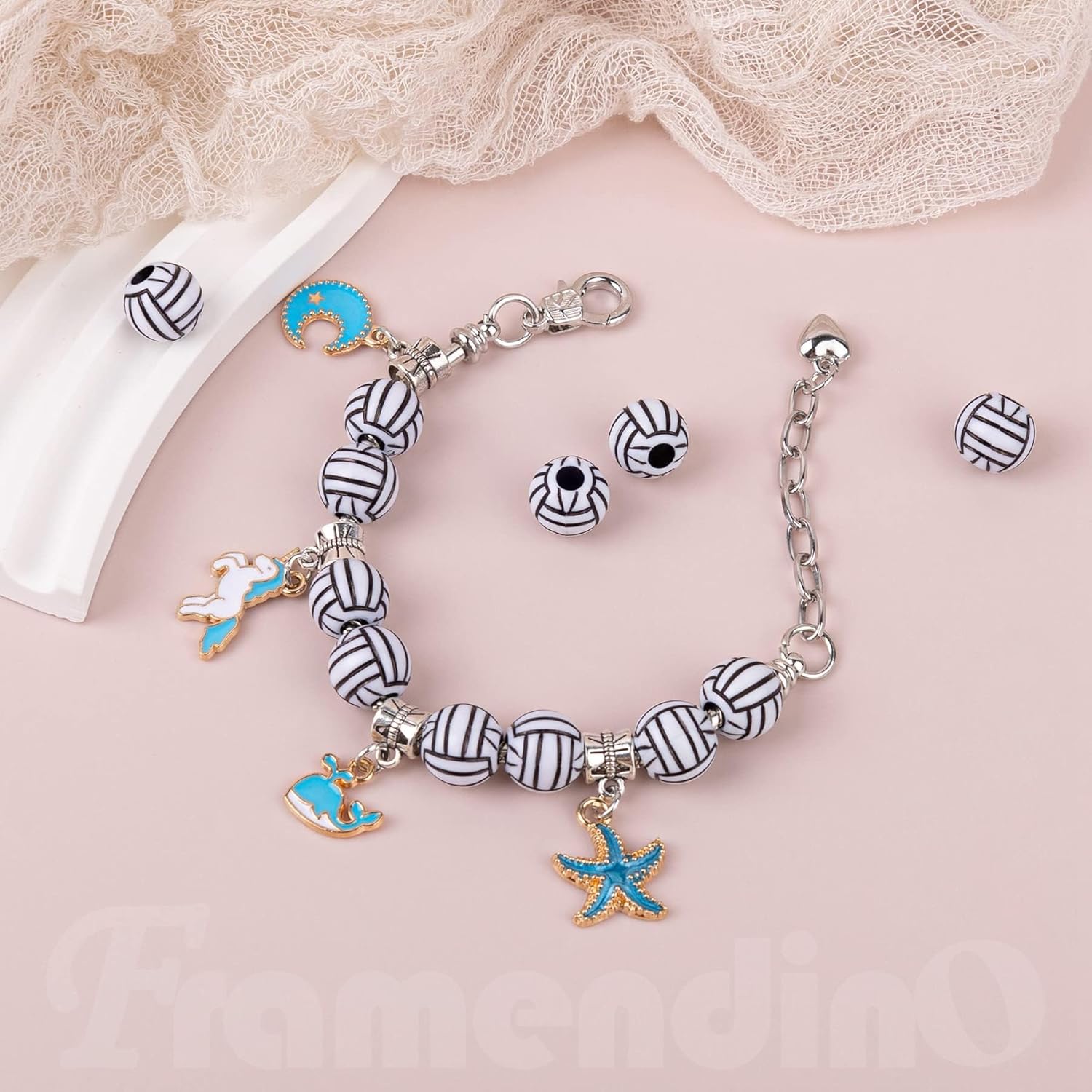 Framendino, 100 Pack Volleyball Beads 12mm Small Sports Pony Loose Ball Bead for DIY Craft Jewelry Making Bracelets Necklaces Earrings Decoration Accessories - Image 8