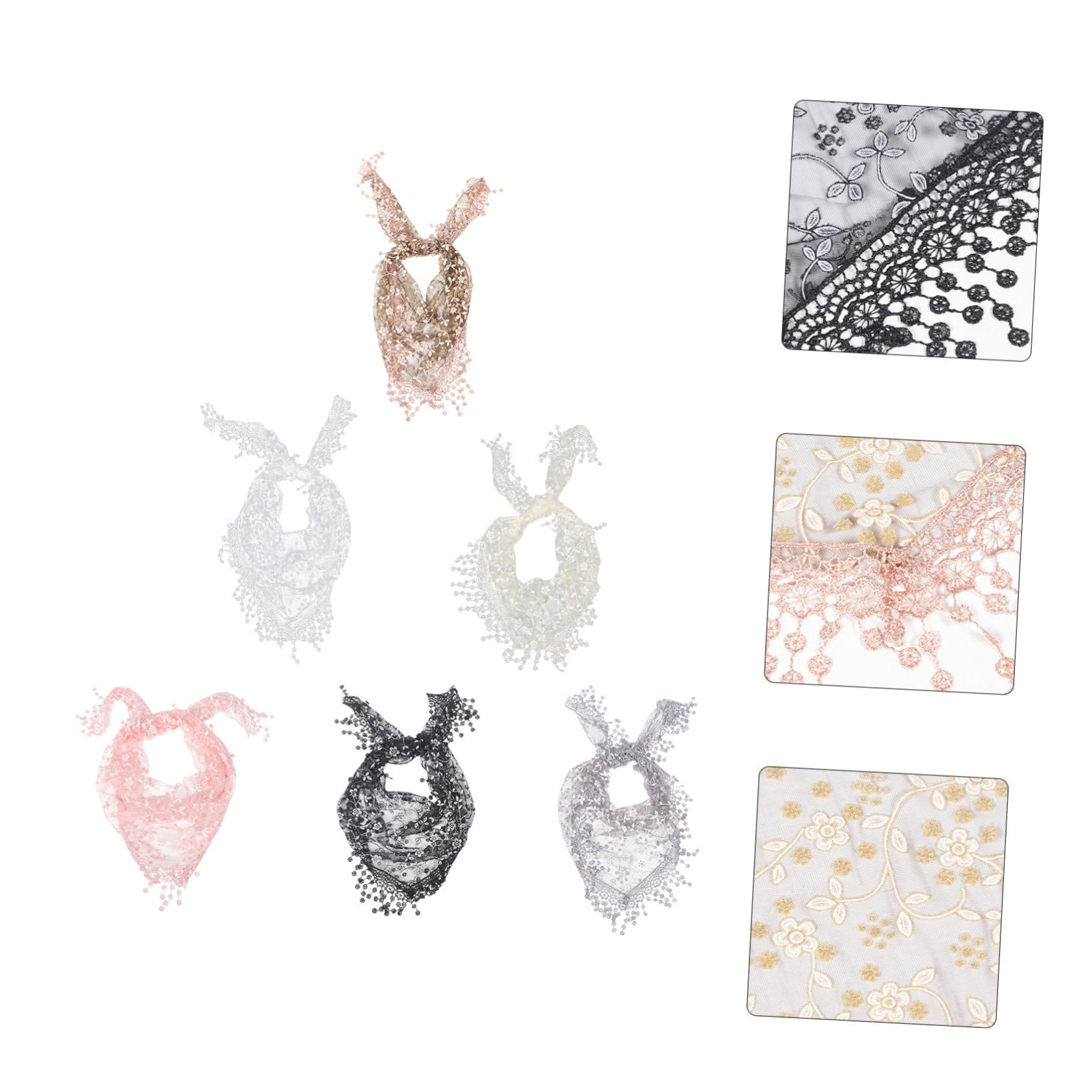 VALICLUD Velo de Mantilla Triangular de Encaje 6piezas Poliéster Blanco | Misa Católica, Acabado Floral, Estilo Femenino, Combina Mayoría de Prendas