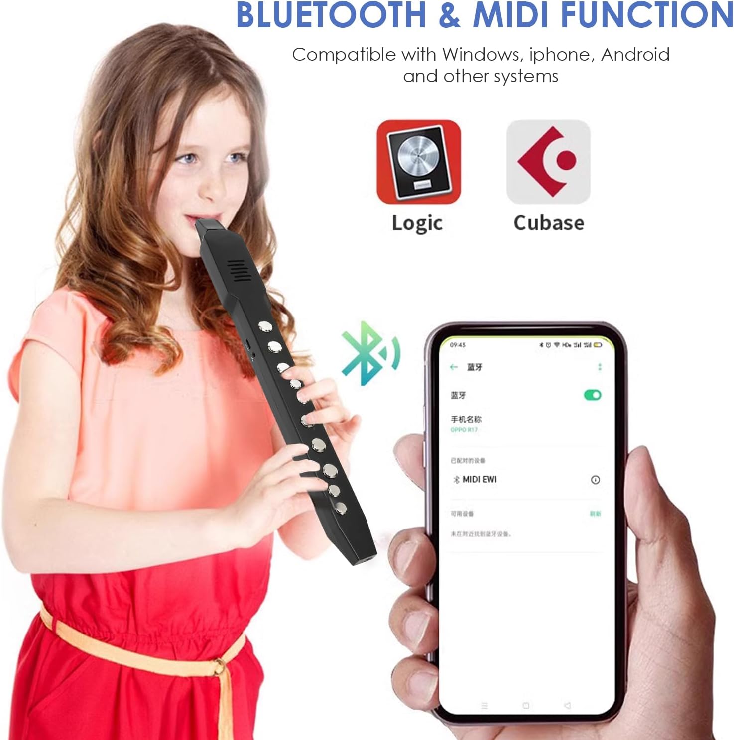 Digital Wind Instrument, Mini MIDI Electric Saxophone, with 10 Tones and 12 Accompaniments, Built in 800mAh Battery, with Removable Nozzle (Black)