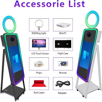 Magic Mirror Photo Booth for Camera with 21.5in Touch All-in-one,Camera Photo Booth Selfie Station with RGB Light and Flight Case for Parties Wedding Exhibition