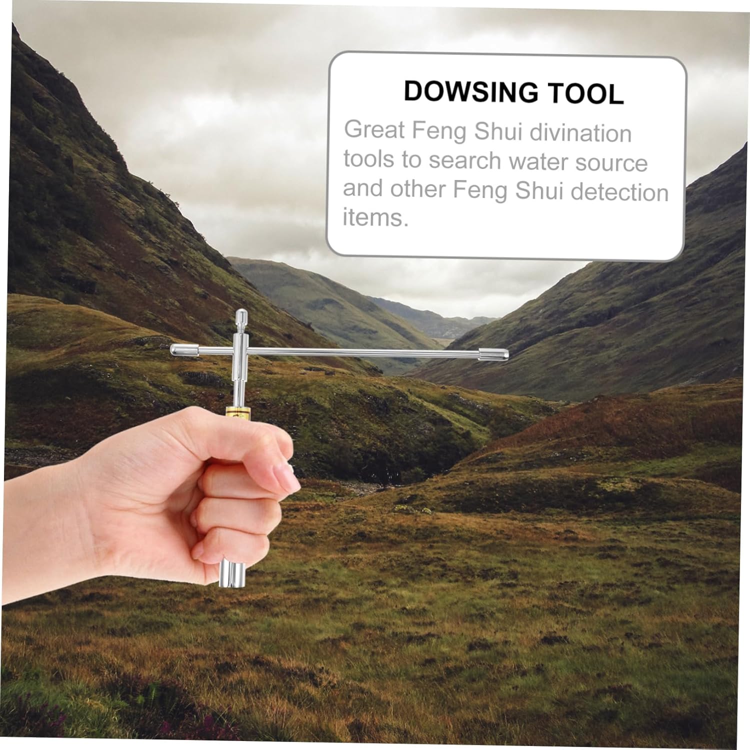 1 Set Dowsing Rod Portable Copper Water Divining Tool with Instruction Booklet for Feng Shui Detection Water Sourcing and Item Locating