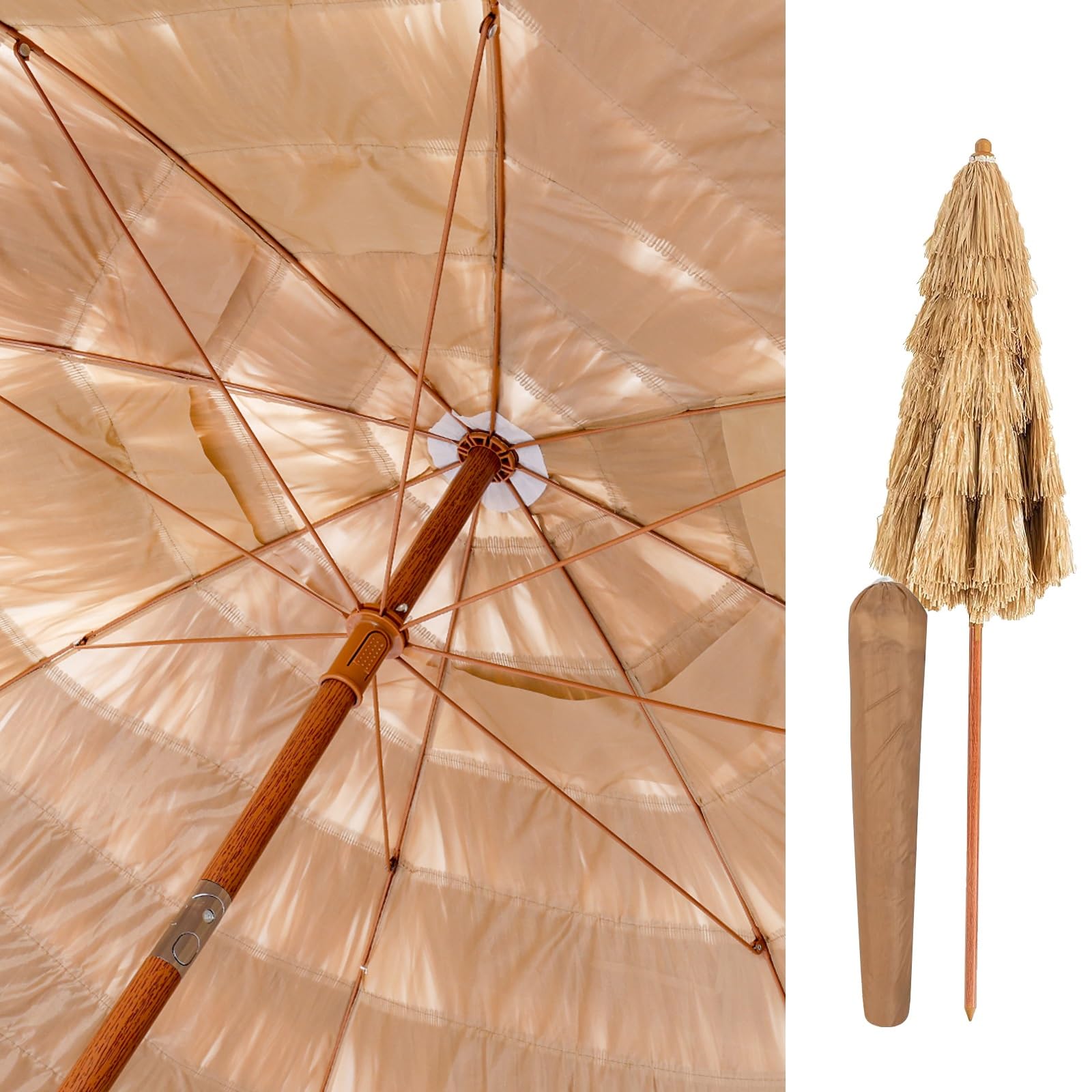 Parasol plażowy strzecha baldachim, ochrona przed promieniowaniem UV, przenośny, składany, regulowana wysokość, na patio do ogrodu