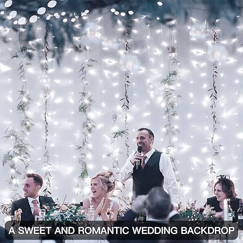 Miniatura 2 de suddus Cortina de luces blancas para pared de dormitorio, 200 luces LED parpadeantes con control remoto con 8 modos de temporizador, tira de luces