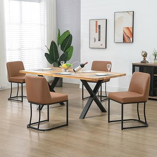 ZJhome Juego de 4 sillas de comedor de piel sintética, sillas de comedor modernas de mediados de siglo con respaldomarco de metal, sillas laterales