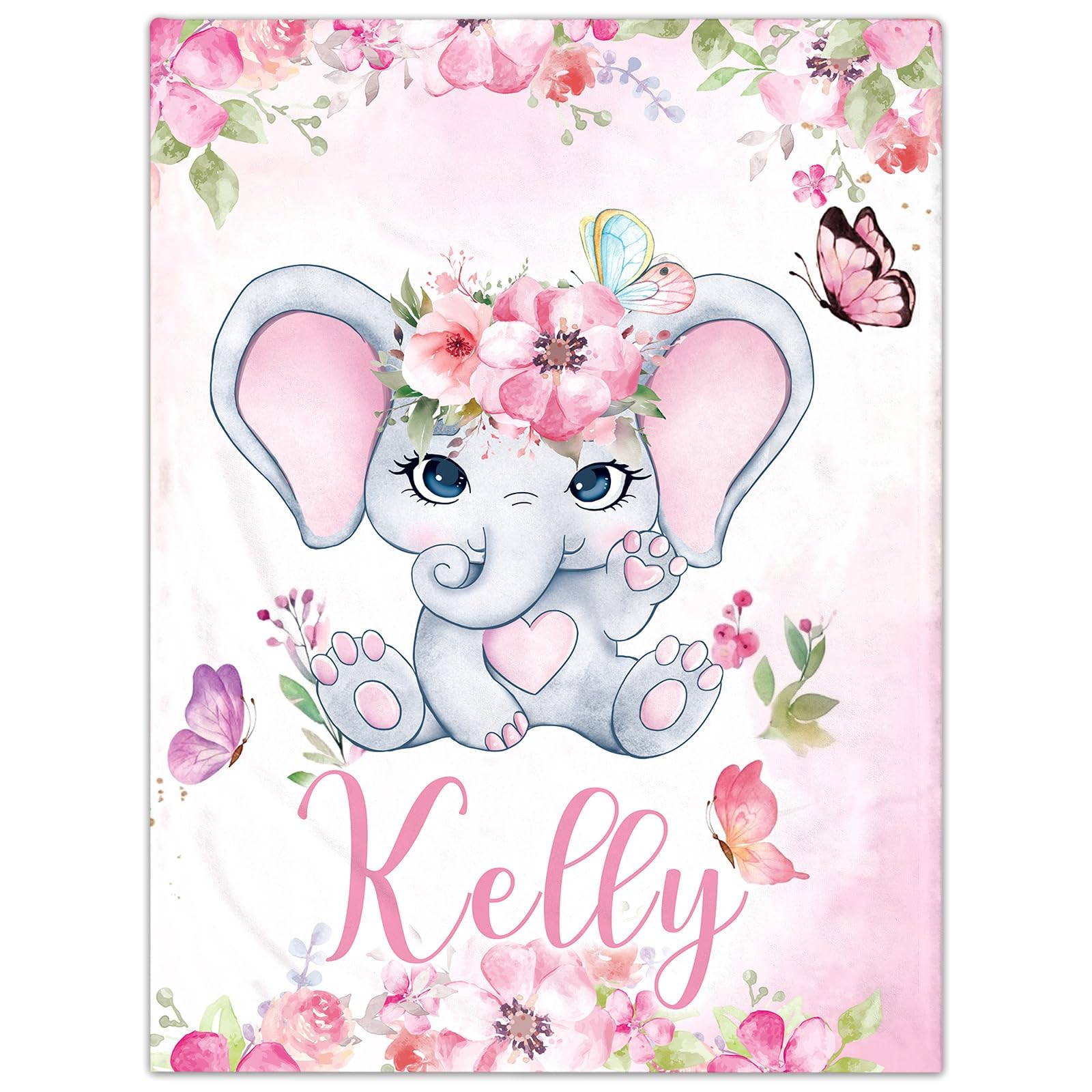 Jodimitty Personalised Baby Blanket Elephant Throw Blanket Flannel Fleece Custom Name Animal Pattern Throw Blanket for Bed Sofa Travel Nap, Blankets and Throws, 100/120/150/200cm — image 1