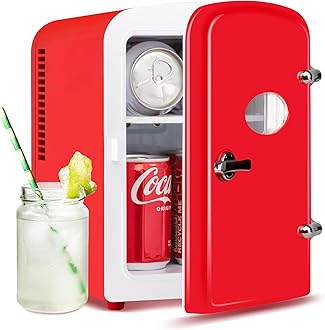 4L/6 Can Mini Fridge, Portable Cooler and Warmer Compact Refrigerators, with Observation Window, 100% Freon-Free & Eco Friendly for Drinks, Food, Skincare, Cosmetics, Red