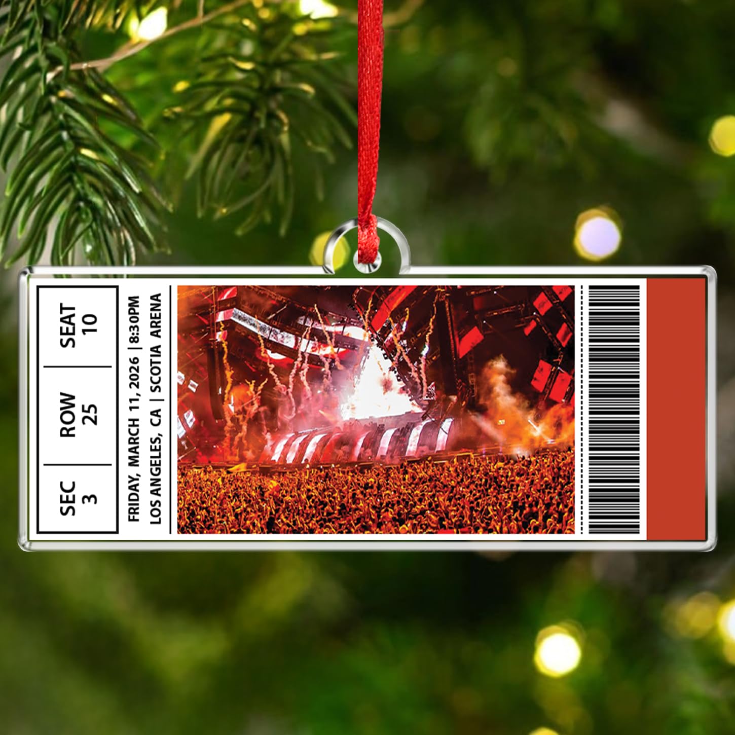 Personalized Picture Concert Christmas Ornament 2026, Concert Ticket 2D Flat Acrylic Ornament, Custom Photo & Info Music Event Ticket Design Ornaments, Unique Keepsake for Music Lovers Concerts Fans