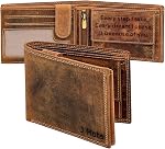 STARHIDE Personalised Custom Engraved RFID Blocking Wallet for Men - Genuine Distressed Leather Coin Pocket Wallet - Customised Gift for Dad, Boyfriend, or Husband (Brown, Text Engraved)