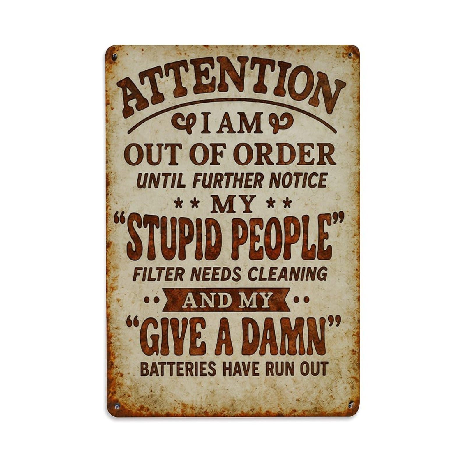 Bliveurn Vintage Attention I Am Out Of Order Retro Metal Tin Sign, Metal Poster For Home, Gaming Room, Studio Workshop,Bar,Garage Wall Art Decor 8X12 Inch