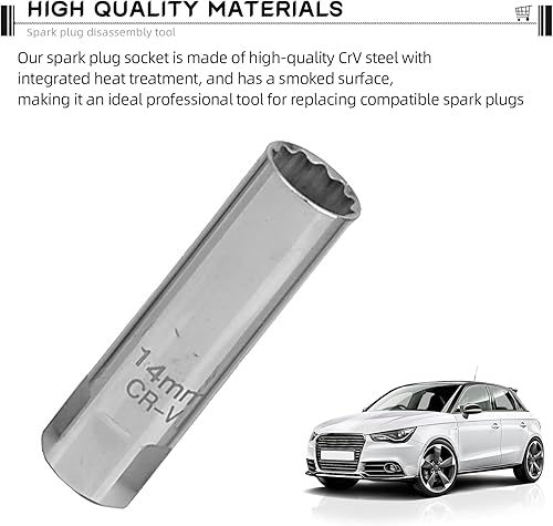 Miniatura 4 de gunhunt 1 llave de enchufe de bujía de automóvil, interfaz de 8/3 pulgadas, 12 esquinas de 0.551 in, herramienta de desmontaje de bujía ultrafina,