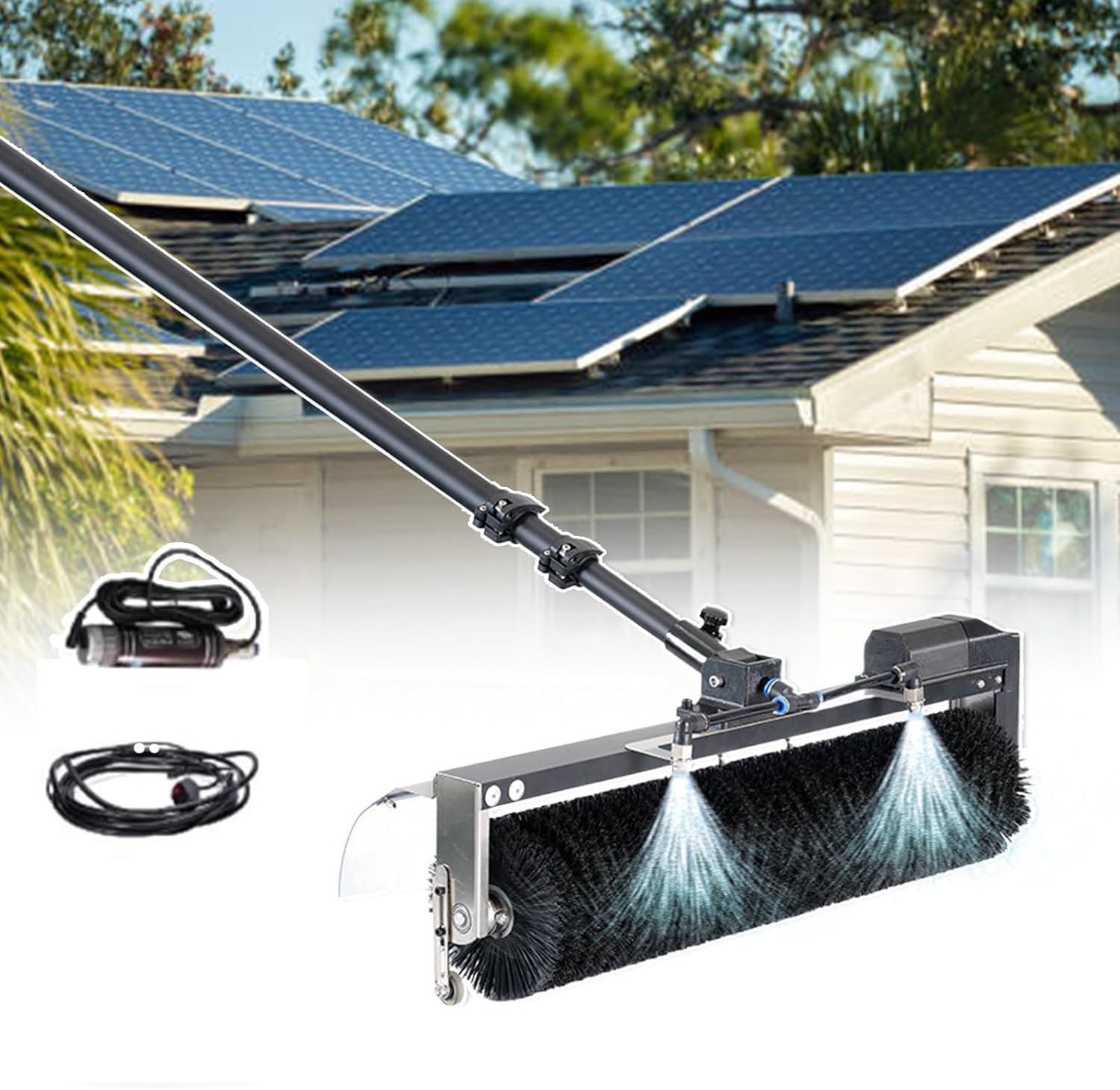 Aioneer Telescopic Solar Panel Cleaning Brush - 60Cm Wide Head Waterfed Pole Tool Efficient Electric Cleaner 3.5/5.5/7.5M Reach Easy Solar Panel Maintenance Solution 18Ft Reach-3.5m/11.4ft