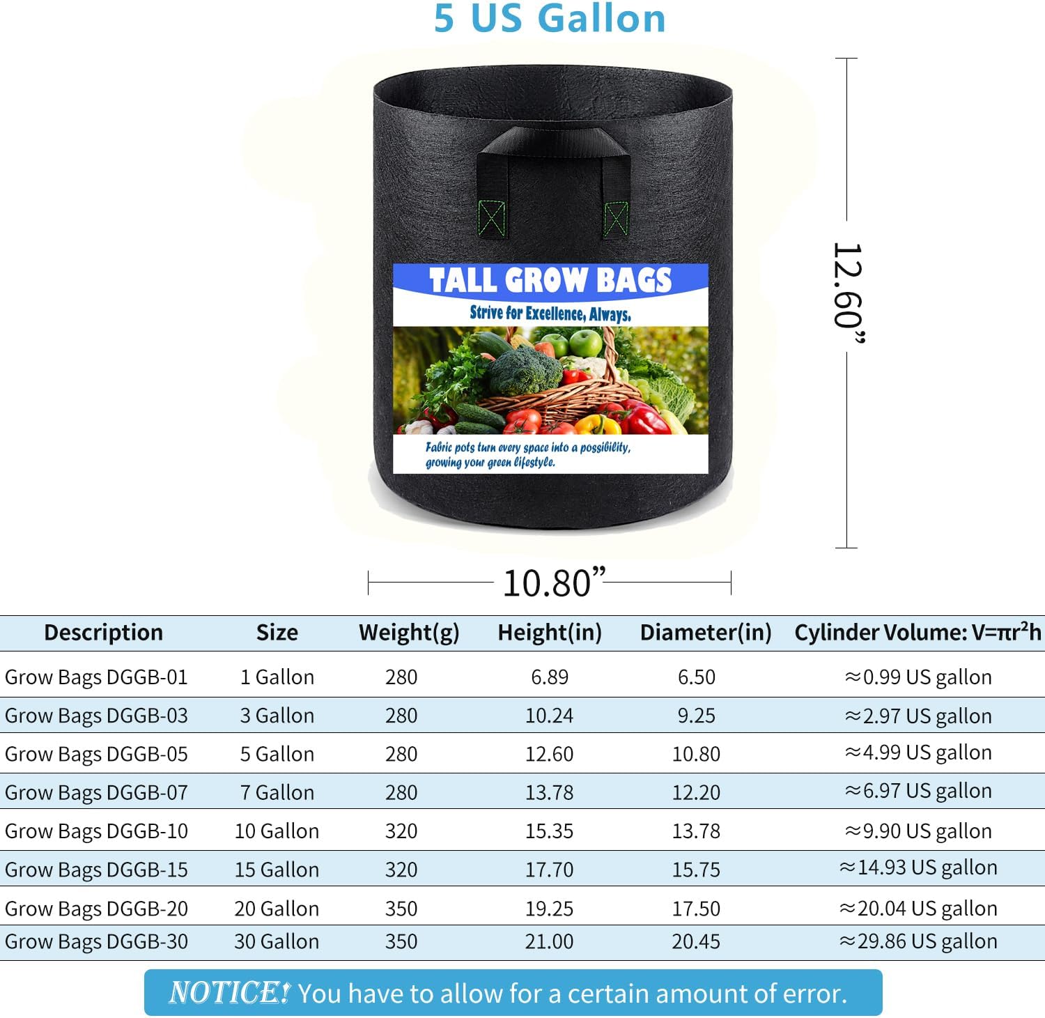 Tall Fabric Pots for Plants, 5 Gallon 5 Pack Cloth Grow Bags with Short Handles, Taller Design for Deep Root Vegetables, Washable Reusable Plant Pots for Garden Patio Pond - Image 2