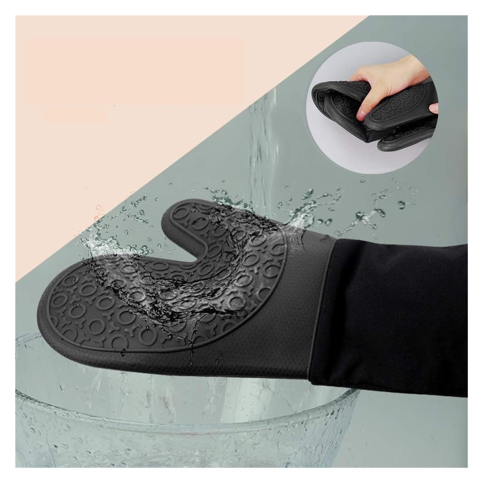 Genérico Manoplas de Horno, par Negro Extra Largo 14.6 pulg Silicona | Resistencia 500°F, agarre antideslizante, impermeables, forro acolchado, protector de muñeca, gancho
