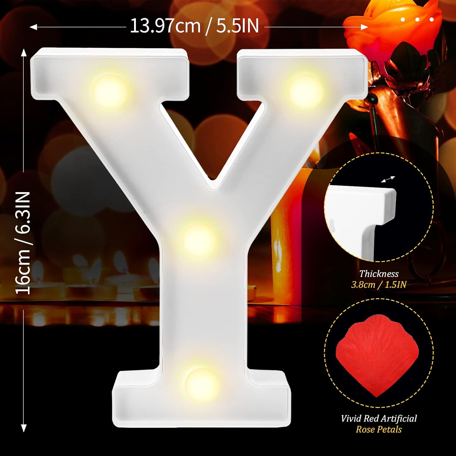 Roowest Marry Me Letters Light Proposal Decorations Set Includes 7 LED 6.3" x 5.5" Romantic Marry Me Sign and 1000 Rose Petals for Proposal Engagement Wedding Decor(Yellow Light, Red)